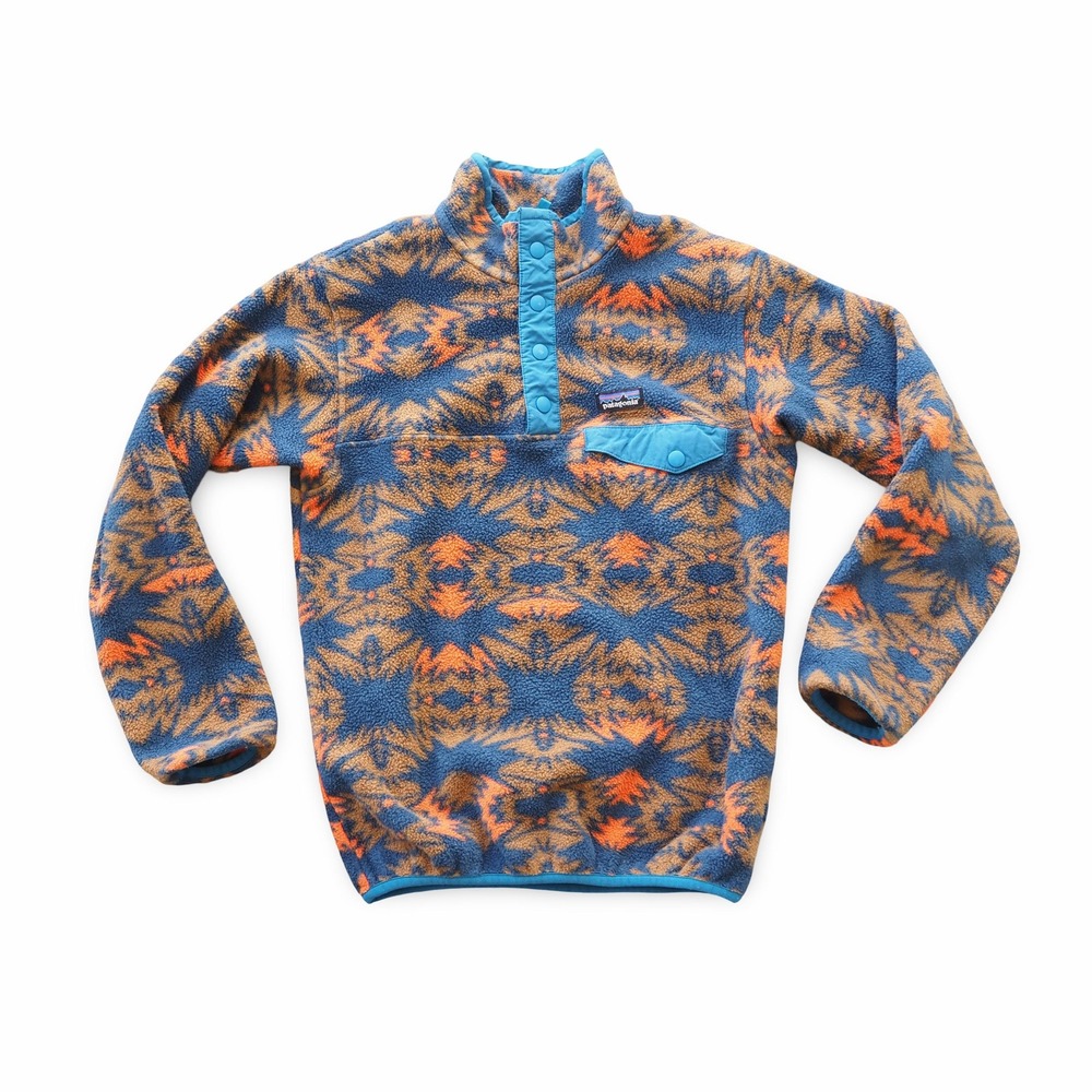 Patagonia Synchilla Snap-T Fleece Pullover Boys L 12 Blue Orange Aztec 22969